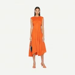 Frame Denim Gathered Seam Dress - Orange Crush Womens