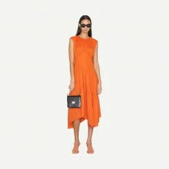 Frame Denim Gathered Seam Dress - Orange Crush Womens