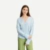 Vince Long Sleeve Double V-Neck Blouse - Cerulean