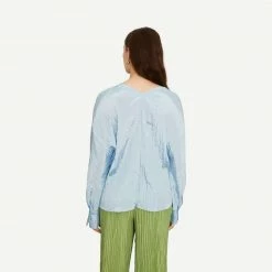 Vince Long Sleeve Double V-Neck Blouse - Cerulean