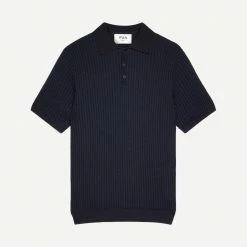 Wax London Naples Polo Stretch Stripe Cotton - Midnight Mens