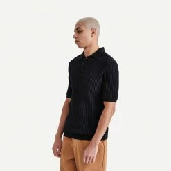Wax London Naples Polo Stretch Stripe Cotton - Midnight Mens