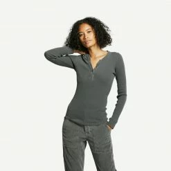 NSF Henri Thermal Slim Henley Pigment Black Womens