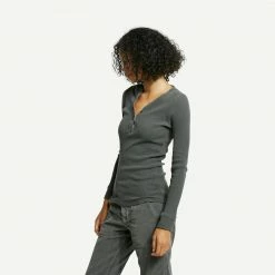 NSF Henri Thermal Slim Henley Pigment Black Womens