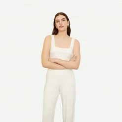 Vince Ribbed Square Neck Camisole - Off White