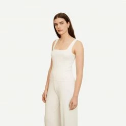 Vince Ribbed Square Neck Camisole - Off White
