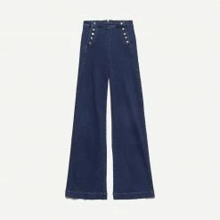Frame Denim Womens Sailor Snap Wide Leg In Classic Blue