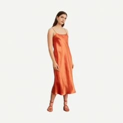 Vince Satin Slip Dress - Burnt Orange Womens