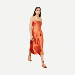 Vince Satin Slip Dress - Burnt Orange Womens