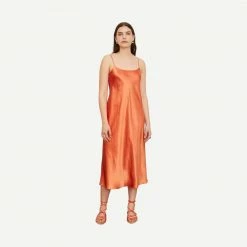Vince Satin Slip Dress - Burnt Orange Womens