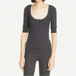 Ganni Womens Scoop Neck Ribbed Top
