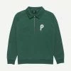 By Parra Mens Birdface Font P Half Zip Polo Sweatshirt - Green