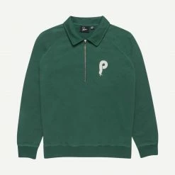 By Parra Mens Birdface Font P Half Zip Polo Sweatshirt - Green
