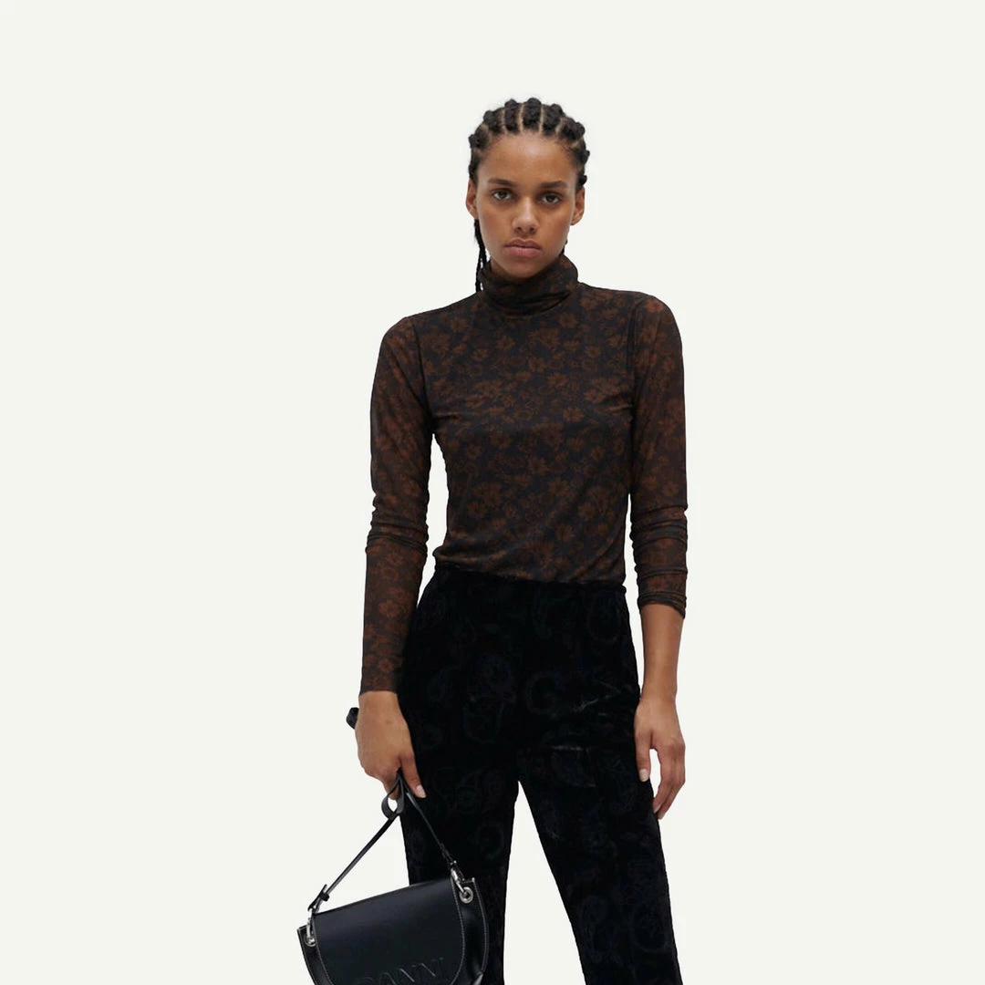 Ganni Womens Printed Mesh Rollneck 6 Ganni Womens Printed Mesh Rollneck