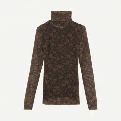 Ganni Womens Printed Mesh Rollneck