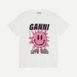 Ganni Basic Jersey Sun Love Print Relaxed T-Shirt - Bright White
