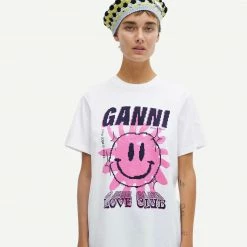 Ganni Basic Jersey Sun Love Print Relaxed T-Shirt - Bright White