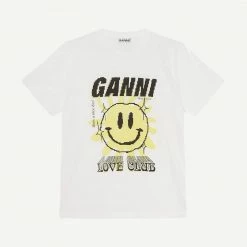 Galvanic Online Shop 2 Ganni Light Jersey Sun Love Print Relaxed T-Shirt - Bright White Tee & Tanks