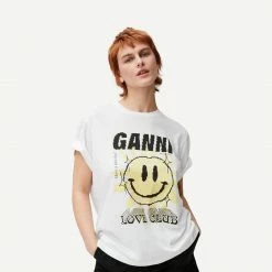 Ganni Light Jersey Sun Love Print Relaxed T-Shirt - Bright White Tee & Tanks
