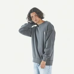 Mens Thrills Embro Unlimited Slouch Fit Crew Black