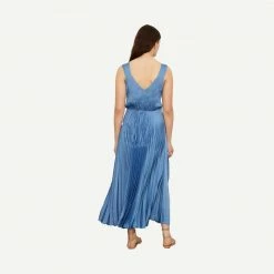 Vince Womens V-Neck Pleated Slip Dress - Hydrangea