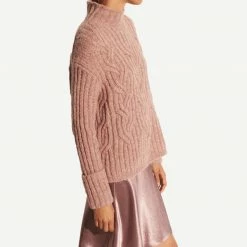 Vince Womens Mirrored Cable Turtleneck Rose