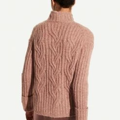 Vince Womens Mirrored Cable Turtleneck Rose