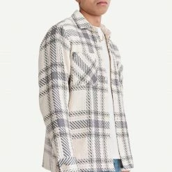 Wax London Mens Whiting Overshirt Dag Windowpane Twill - Ecru/Olive