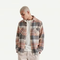 Wax London Mens Whiting Overshirt Spear Mandras Check - Orange/Grey