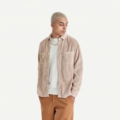 Wax London Mens Whiting Overshirt Jumbo Corduroy - Stone