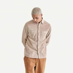 Wax London Mens Whiting Overshirt Jumbo Corduroy - Stone