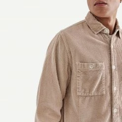 Wax London Mens Whiting Overshirt Jumbo Corduroy - Stone