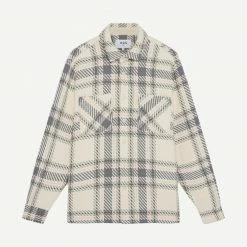 Wax London Mens Whiting Overshirt Dag Windowpane Twill - Ecru/Olive