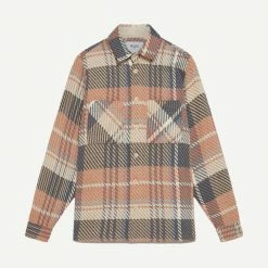 Wax London Mens Whiting Overshirt Spear Mandras Check - Orange/Grey