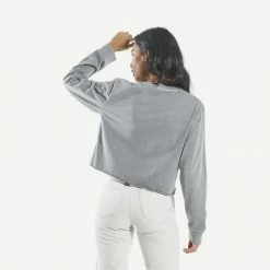 Thrills Womens Wings Of Fire Crop LS Merch Fit Tee Washed Grey