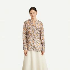 Vince Wisteria Vine Relaxed Band Collar Blouse - Violetta Womens