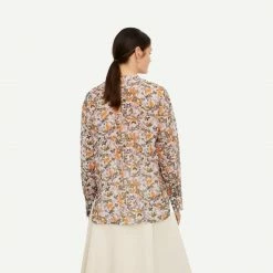 Vince Wisteria Vine Relaxed Band Collar Blouse - Violetta Womens