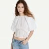 Frame Denim Womens Inset Lace Gathered Seam Top - Blanc