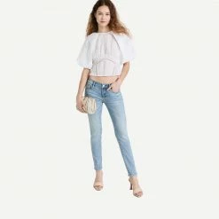 Frame Denim Womens Inset Lace Gathered Seam Top - Blanc