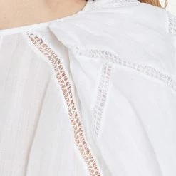 Frame Denim Womens Inset Lace Gathered Seam Top - Blanc