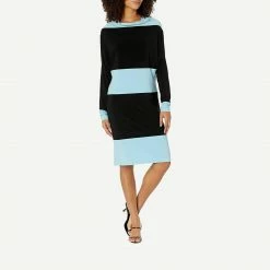Norma Kamali Spliced All In One Dress In Blue/Black Womens