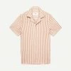 Wax London Didcot Shirt Thick Stretch Stripe - Rust/Ecru Mens