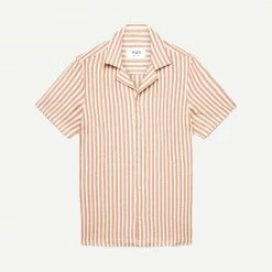 Wax London Didcot Shirt Thick Stretch Stripe - Rust/Ecru Mens